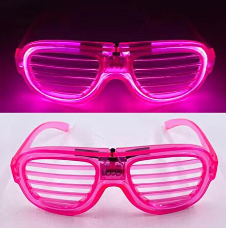 Pembe Led Işıklı Parti Gözlüğü - Neon Glow Şerit Gözlük 3 Modlu