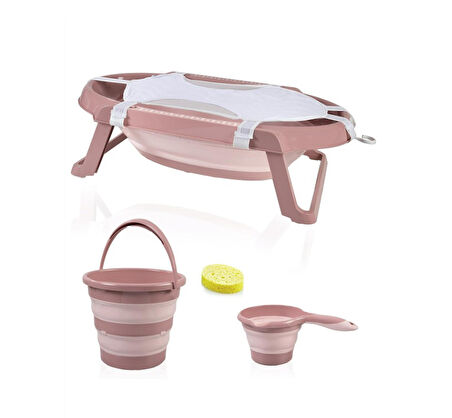 BabyJem Katlanır Banyo 5'Li Küvet Seti 596 Somon