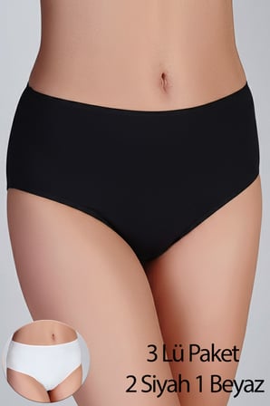 Kadın Yüksel Bel Slip Bato Külot 3 Lü Pk - SİYAH-SİYAH-BEYAZ -5012