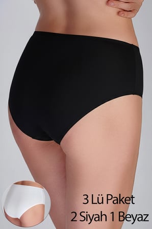 Kadın Yüksel Bel Slip Bato Külot 3 Lü Pk - SİYAH-SİYAH-BEYAZ -5012