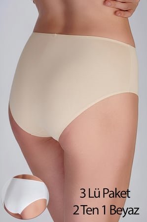 Kadın Yüksel Bel Slip Bato Külot 3 Lü Pk - TEN-TEN-BEYAZ -5012