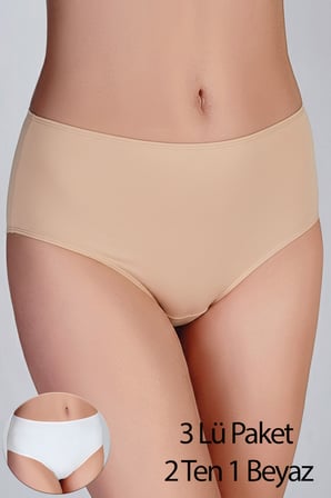 Kadın Yüksel Bel Slip Bato Külot 3 Lü Pk - TEN-TEN-BEYAZ -5012