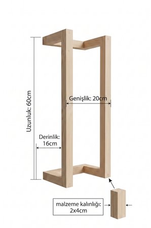 Nest Wood Doğal Masif Ahşap Havluluk Banyo Askısı Ceviz Renk 60x20cm