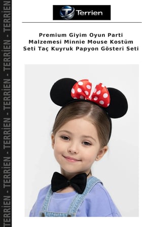 Premium Giyim Oyun Parti Malzemesi Minnie Mouse Kostüm Seti Taç Kuyruk Papyon Gösteri Seti