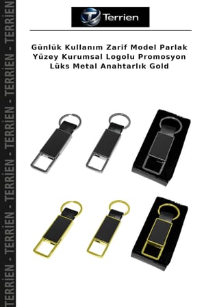 Günlük Kullanım Zarif Model Parlak Yüzey Kurumsal Logolu Promosyon Lüks Metal Anahtarlık Gold