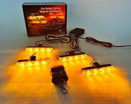 Turuncu Panjur Led 4lü Çakarlı Modlu Kumandalı 12v