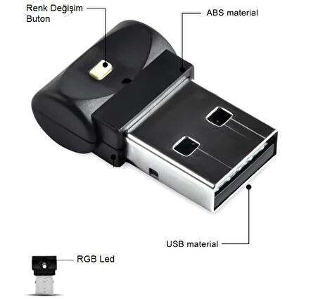 USB Disco Ambiyans Led 7 Renkli Mini Led 8cm