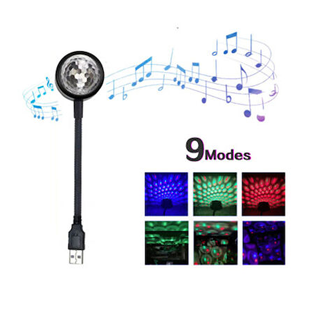 Mini Disco Led USB 18cm 9 Modlu Müziğe Duyarlı