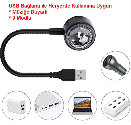 Mini Disco Led USB 18cm 9 Modlu Müziğe Duyarlı