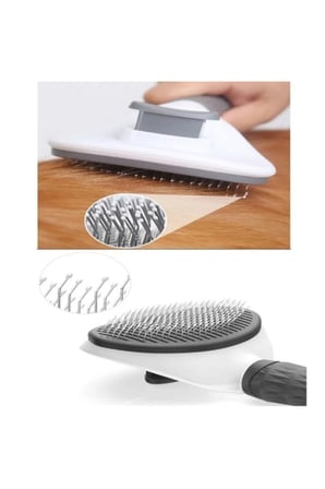 10 Adet Evcil Hayvan Tüy Tarağı – Otomatik Temizlenen Tuşlu Tarak, Kedi Köpek Fırçası, Self-Cleaning Shedding Brush Gri