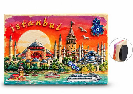 Özel Üretim Şehir Hatırası Ev Hediyesi Parçası İstanbul Temalı Polyester Magnet