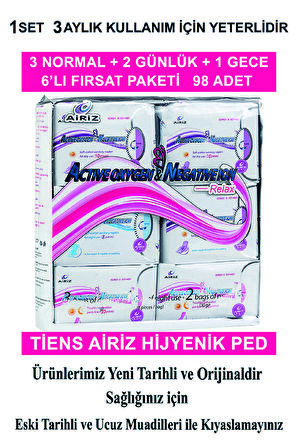 Tiens Airiz Gece - Günlük - Normal Hijyenik Ped 98 Adet + 6'lı Paket