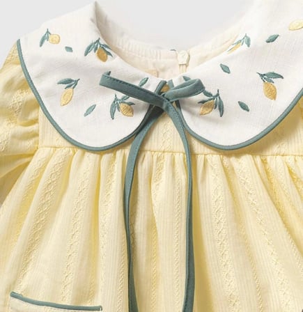 YAKASI LİMON NAKIŞLI SARI BEBEK ELBİSE -838