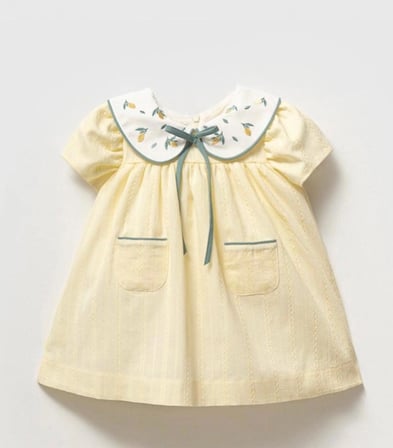 YAKASI LİMON NAKIŞLI SARI BEBEK ELBİSE -838