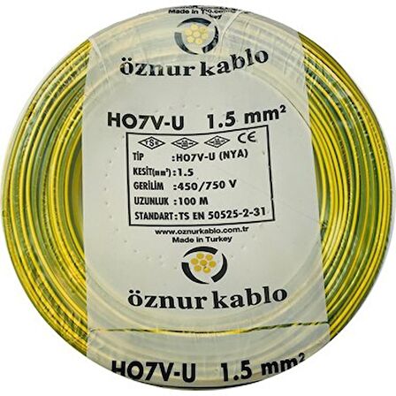 Öznur 1,5'Luk Nya Kablo 100 Metre SARI-YEŞİL