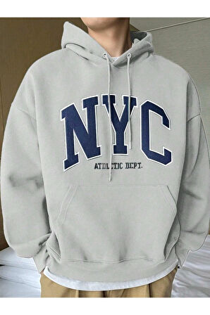 Erkek Siyah Nyc Baskılı Oversize Kapşonlu Sweatshirt