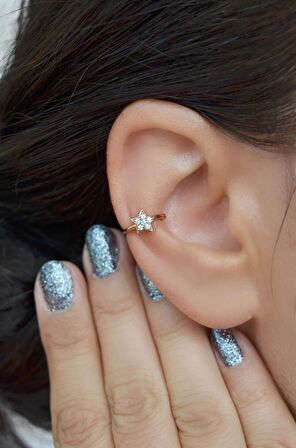 Sıkıştırmalı Kıkırdak Küpesi Mini Yıldız Earcuff