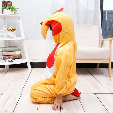 Çocuk Horoz Kostümü - Tavuk Kostümü 2-3 Yaş 80 cm Parti Kıyafeti Etkinlik Giysisi Şapkalı Tulum
