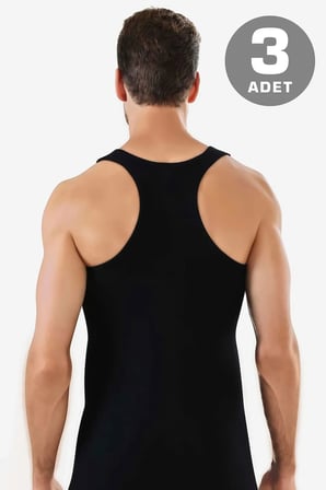 Özel Üretim Yetişkin Giyim Rahat Üst Erkek Pamuklu Sporcu Rambo Atlet Siyah 3'lü Paket