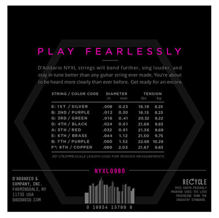 DADDARIO NYXL0980 ELEKTRO GİTAR TEL SETİ, 09-80, 8 TELLİ, SUPER LIGHT