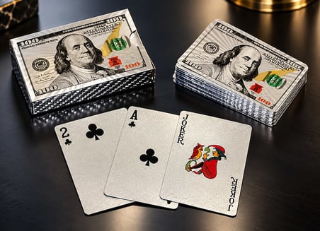 Delux Serisi Kart Oyunu Eğlence Gereci Hobi Malzemesi Dolar Tasarımlı Gümüş İskambil Oyun Kartı