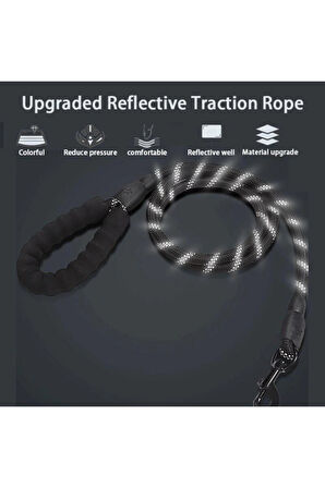 Köpekler İçin Gezdirme Tasması Reflektörlü 130 Cm Halat Orta Ve Büyük Boy Köpekler İçin Siyah