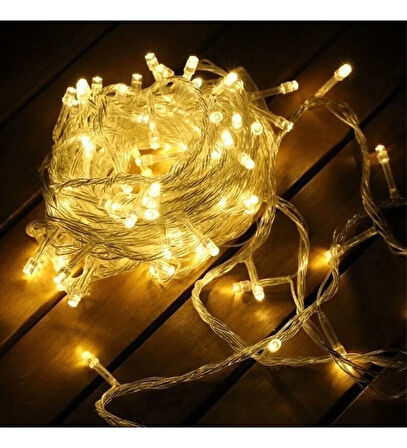 Yılbaşı Aydınlatması 100 Led Perde Hortum Sıcak Beyaz Işık - 10 Metre Dekoratif Şeffaf Kablolu Süs