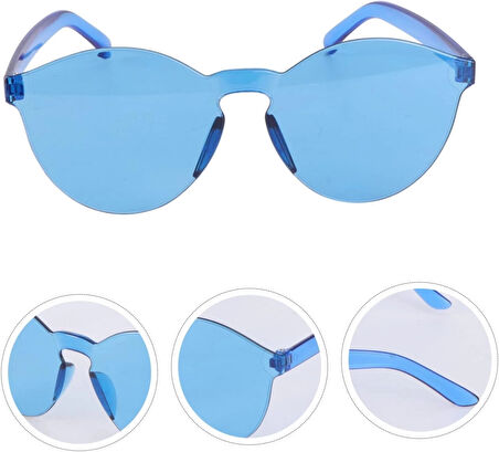 Sert Mika Oval Şekilli Çerçevesiz Mavi Gözlük Retro Parti 5x14 Cm