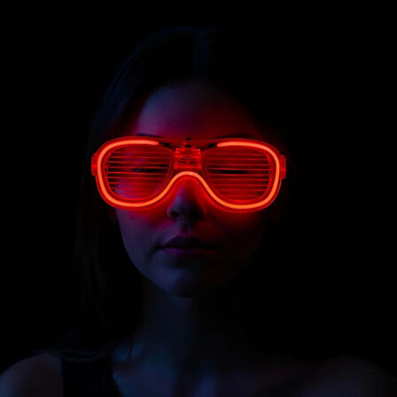Kırmızı Led Işıklı Parti Gözlüğü - Neon Glow Şerit Gözlük 3 Modlu