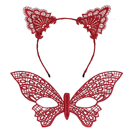 Gösterişli Kırmızı Dantel Maske Ve Taç Seti 7 No – Masquerade Ve Davetler İçin