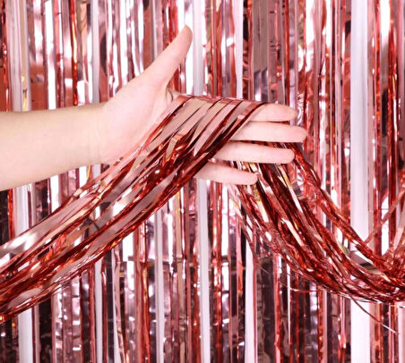 Rose Gold Püsküllü Kapı Perdesi - Parti, Bekarlığa Veda, Doğum Günü 1x2 M