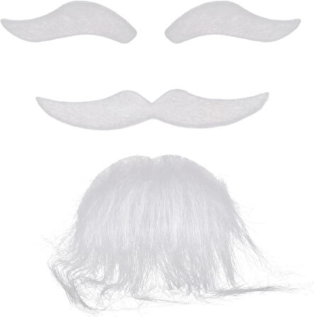 Beyaz Renk Kendinden Yapışkanlı Takma Sakal Bıyık Ve Kaş Seti