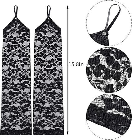 Parmak Askılı Zarif Gece Şıklığı Dantel Eldiven 40 Cm