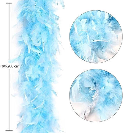 Açık Mavi Renk Kabarık Kalın Otriş Boa Tüy 6 Cm Genişlik 180-200 Cm Uzunluk