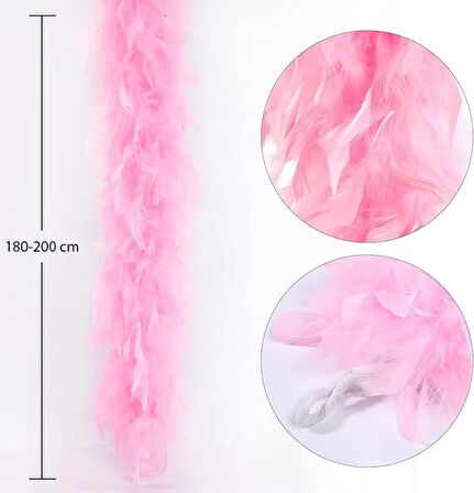 Pembe Renk Kabarık Kalın Otriş Boa Tüy 6 Cm Genişlik 180-200 Cm Uzunluk