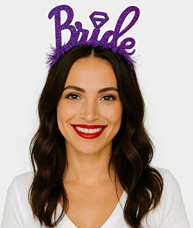 Mor Renk Bekarlığa Veda İtalik Yazı Alyanslı Bride Taç