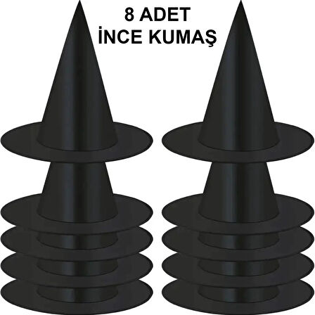 8 Adet Siyah Cadı Şapkası – Yetişkin  Çocuk Kostüm Aksesuarı