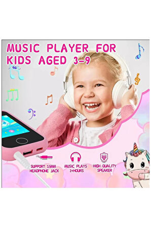 Çocuklar İçin Eğitici Telefon Dokunmatik Ekran Çift Kameralı Fenerli Müzik Çalar Oyun Video Mor