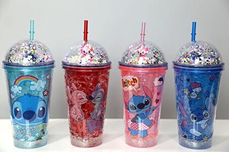 Sevimli Stitch Işıklı Pipetli Pullu Suluk & Bardak 400 Ml Alk3146