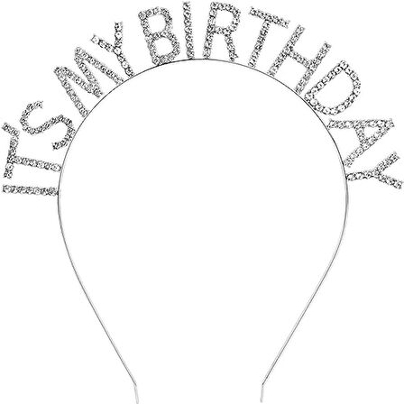 Kristal Taşlı Gümüş Renk Doğum Günü Tacı