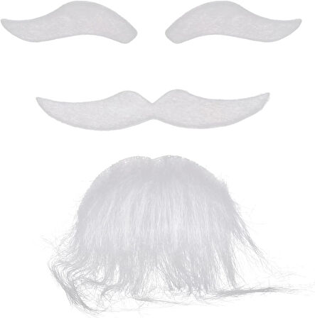 Beyaz Renk Kendinden Yapışkanlı Takma Sakal Bıyık ve Kaş Seti