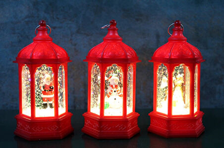 Yılbaşı Temalı Işıklı Kar Küresi Kırmızı Tasarım