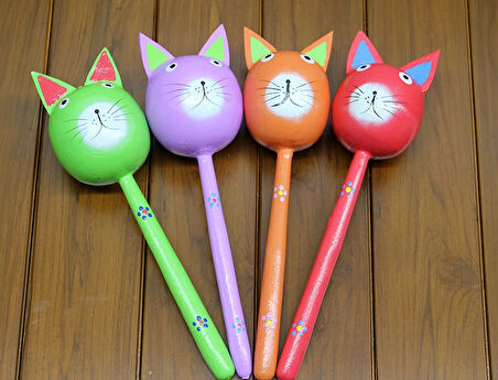 Ahşap Kedi Marakas Tekli