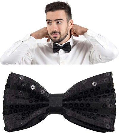 Siyah Payetli Pullu Papyon