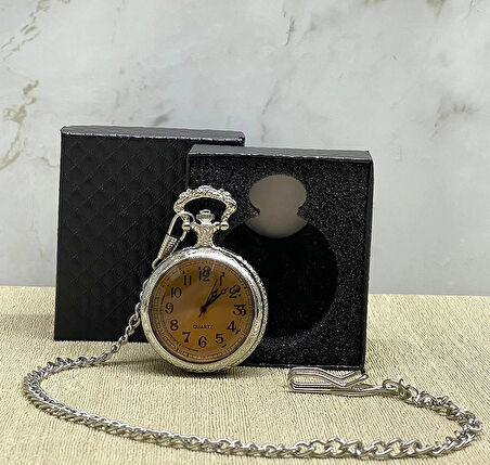 Özel Kutulu Camlı Gümüş Köstekli Saat