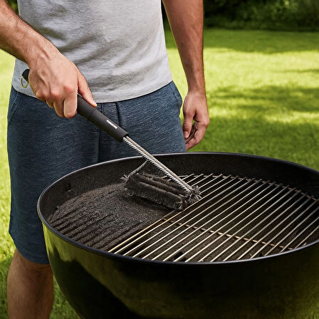 BUFFER® Mangal Izgara Temizleme Fırçası – Paslanmaz Çelik Telli, Uzun Saplı Grill Temizlik Aparatı Mangal Temizlik Fırçası