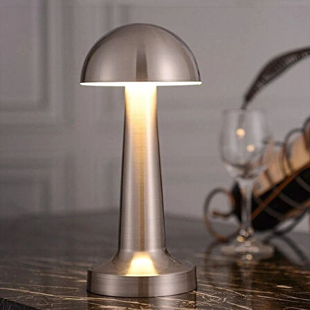 BUFFER® Mantar Model Silver Renk Şarjlı Dokunmatik 3 Renkli LED Masa Lambası