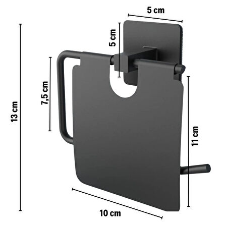 BUFFER® Kendiliğinden Yapışkanlı Siyah Paslanmaz Metal Kapaklı Tuvalet Kağıtlığı Aparatı