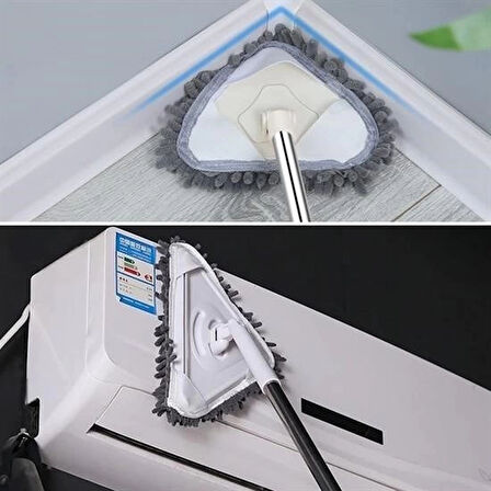 BUFFER® Teleskopik Saplı 150 cm Üçgen Mop Cam Duvar Tavan Fayans Parke Temizleyici Mop