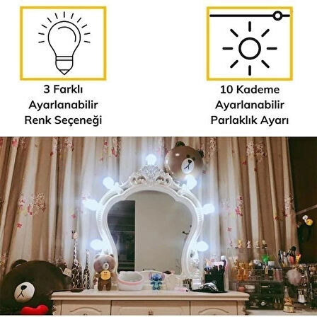BUFFER® Nostalji Hollywood Tarzı 10lu Makyaj Masası Aynası Beyaz Led Işıklı Lamba USB